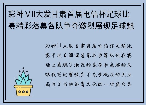 彩神Ⅴll大发甘肃首届电信杯足球比赛精彩落幕各队争夺激烈展现足球魅力